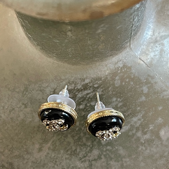 Black and Gold Stud Earrings - Picture 2 of 3